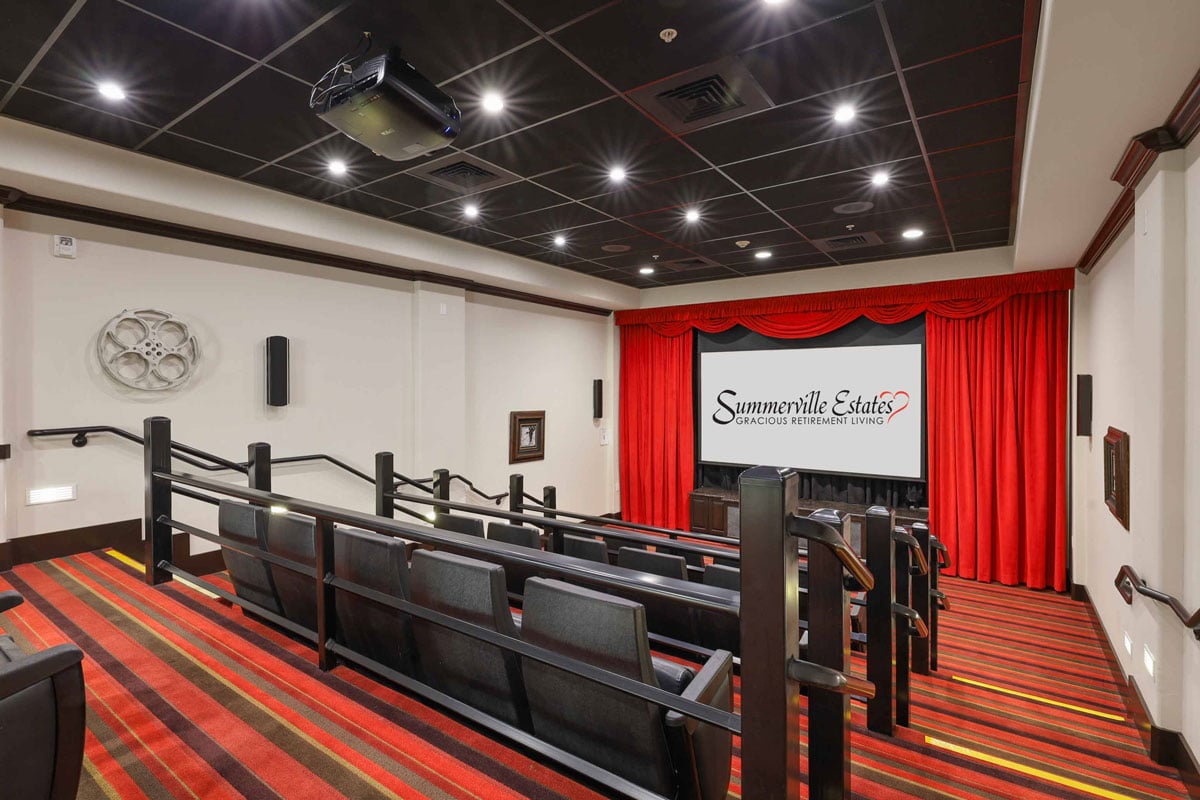 The theater room at Summerville Estates